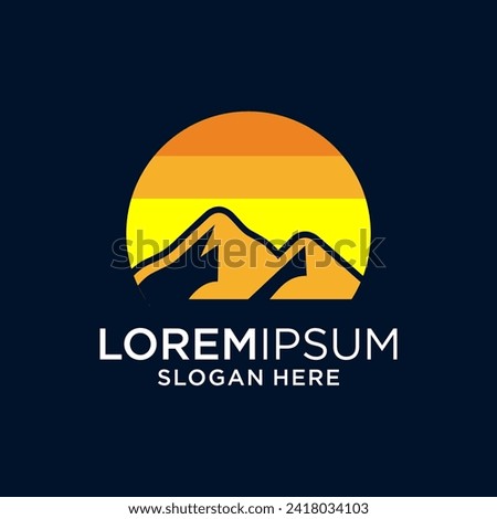 mountain with sun logo design template