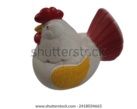 Traditional rooster piggy bank with a unique motif made from high quality plastic with a white background