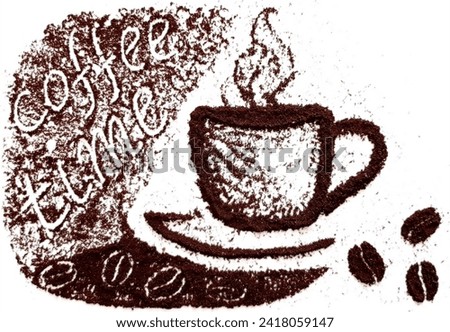 Abstract coffee powder pattern for menu design and room decor. Monochrome brown image on a white background. Photo.