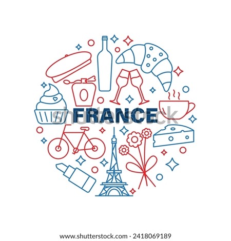 France Icons Circle Shape Background Vector Design.