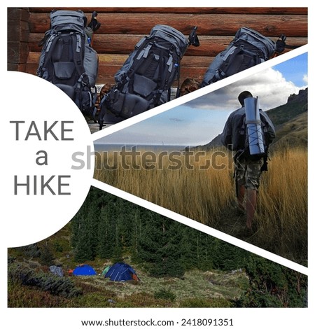 Collage of my photos concept from pictures about tourism, vacation activity outdoor. National Take a Hike Day on November 17th