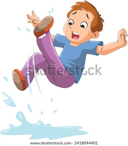 Cute little boy falling due to slipping on water
