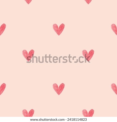 seamless pattern with red watercolor hearts on a beige background