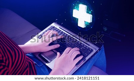 using plus icon for health care medical, icon virtual medical health care with medical network connection, People health care awareness rising growth of medical health and life insurance business.