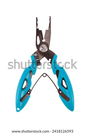 Tackle pliers for fishing blue color isolated on white background. Full depth of field. Royalty-Free Stock Photo #2418126593