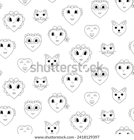 Pattern with cute valentine's day emojis, seamless background with heart emoji family.