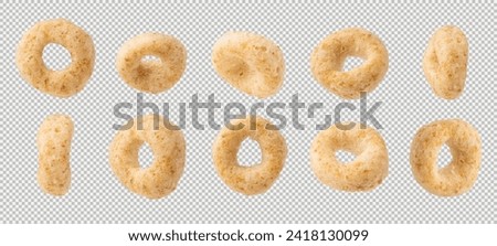 Set of Corn rings isolated on checkered background, high resolution detail macro shot with focus stacking composed of several images.Rings are photographed in different positions.