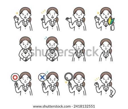Clip art set of pose of woman in white coat