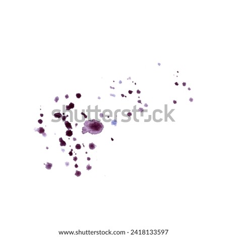 Watercolor abstract dark purple splashes, spatter . Isolated hand drawn illustration pastel splashes, blob of ink paint. Template for backdrop, card, packaging, textile and sticker, sales advertising