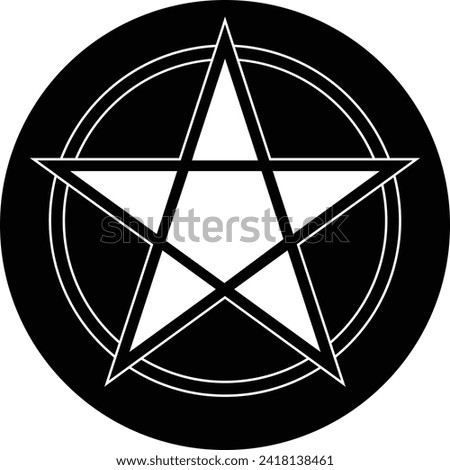Pentagram button black circle on white background. Vector illustration.
