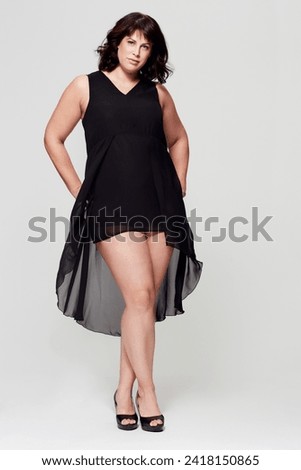 Fashion portrait, dress and studio woman with glamour outfit, trendy style or elegant apparel. Classy, formal evening wear and female model confident in silk clothes isolated on white background Royalty-Free Stock Photo #2418150865