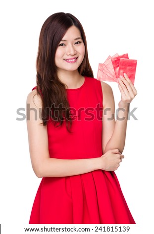 Asian woman hold with red pocket money