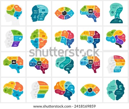 Artificial Intelligence Infographics. Brain Circle Diagram. Machine Digital Knowledge. Deep Learning AI Technology Education. Chip Neural Network. Human Head Anatomy. Medical Healthcare logo icon Royalty-Free Stock Photo #2418169859