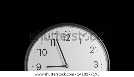 Image of clock ticking over black background. Global finance, business, connections, computing and data processing concept digitally generated image.