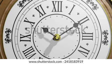Image of clock ticking over black background. Global finance, business, connections, computing and data processing concept digitally generated image.