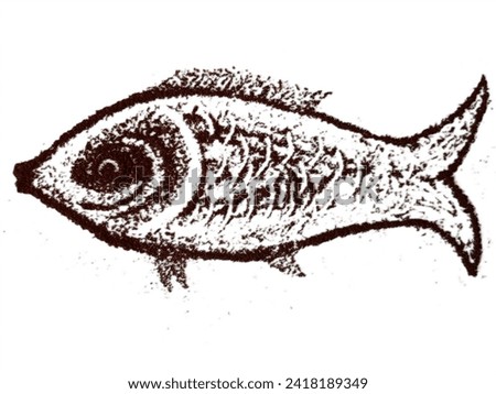 Swimming fish. Drawing of coffee powder on a white background.