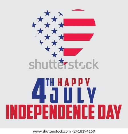 4th of July independence day poster, banner, flyer, background, template, with the greeting, usa flag waving ribbon, bunting decoration, and American famous landmarks in the background.