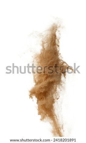 Sand Storm desert with wind blow spin around. Golden yellow sand tornado storm with high wind. Fine Sand circle around, White background Isolated throwing particle element object
