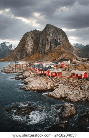 Red houses in Hamnøy, Norway Royalty-Free Stock Photo #2418204039