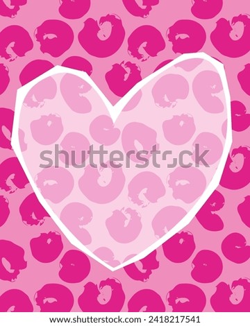 Cut out heart with copy space on pink leopard pattern. Contemporary digital collage art. Modern funky design. Valentine's day concept flyer