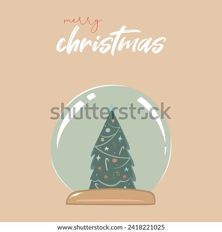 Christmas Tree in Glass Snow Globe Icon Vector Design.