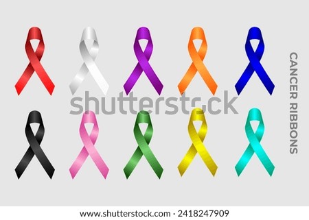 Set of cancer ribbons, suitable for cancer awareness campaigns, health education materials, health websites and applications, supporting merchandise, graphic design projects, etc.