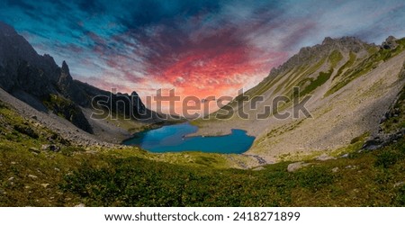 Avusor Glacial Lake (Heart Lake) in Kackar Mountains. Avusor Plateau, Rize, Turkey.
