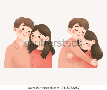 Romantic Loving Couple Staring and Hugging Affectionally Vector Illustration Royalty-Free Stock Photo #2418282289