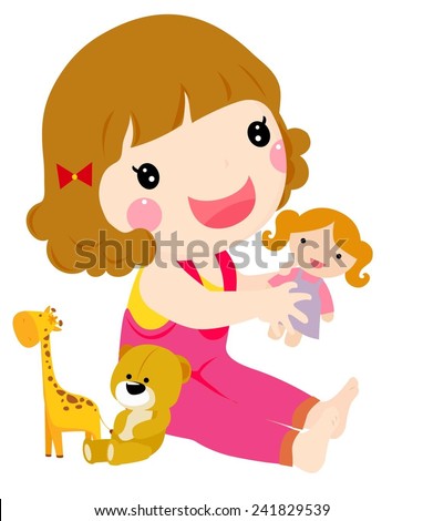 Illustration of a Happy Toddler Girl Playing