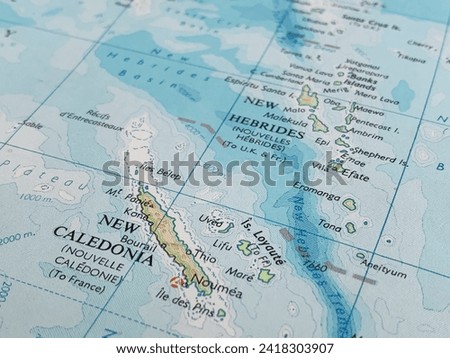 Map of New Caledonia, world tourism, travel destination, world trade and economy Royalty-Free Stock Photo #2418303907