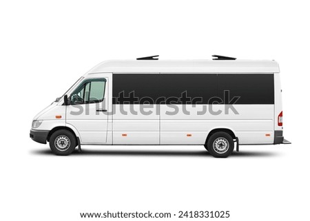Passenger mini bus or van side view isolated on white. Side view of a modern short-base minibus.