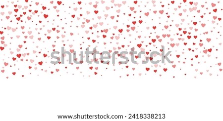 Valentine hearts, flying, falling down, floating.  Red hearts scattered on white background. Lovable valentine hearts vector illustration. Royalty-Free Stock Photo #2418338213