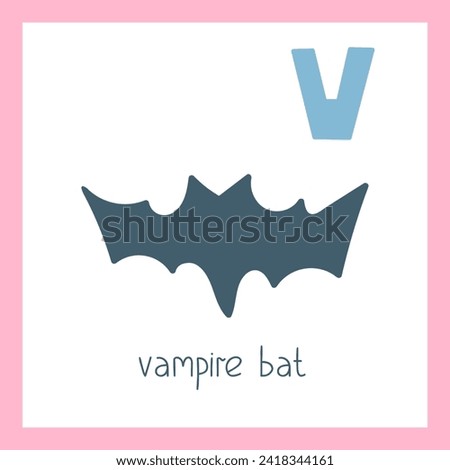 Vampire bat. Letter V. English alphabet for kids. Educational vector illustration.