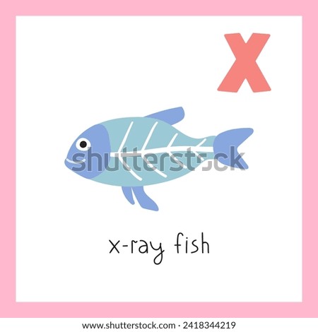 X-ray fish. Letter X. English alphabet for kids. Educational vector illustration.