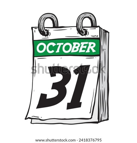 Simple hand drawn daily calendar for October line art vector illustration date 31, October 31st