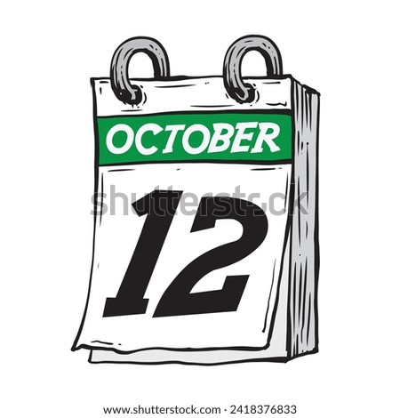 Simple hand drawn daily calendar for October line art vector illustration date 12, October 12th