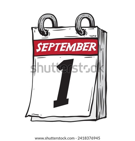 Simple hand drawn daily calendar for September line art vector illustration date 1, September 1st