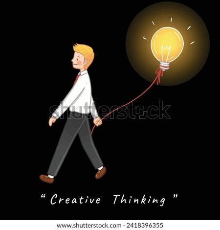 A Man character design with creative idea, hand drawn cartoon illustration, vector for business, idea light bulb, clip art, isolated on black background.
