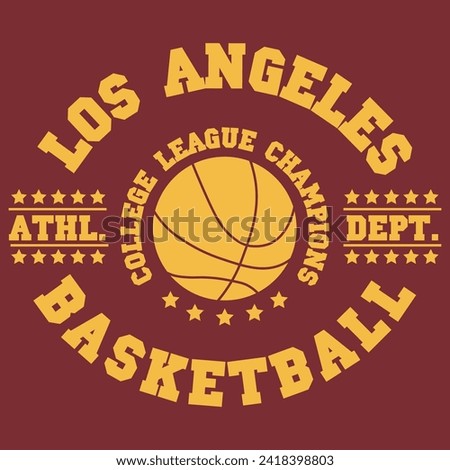 Basketball Los Angeles print for apparel with ball, star. Typography emblem for t-shirt. Design for athletic clothes.