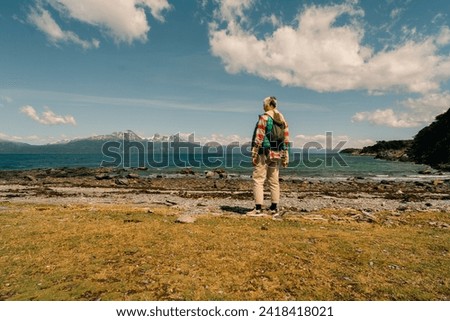Lapataia bay in National Park Tierra del Fuego, Argentina. High quality photo Royalty-Free Stock Photo #2418418021