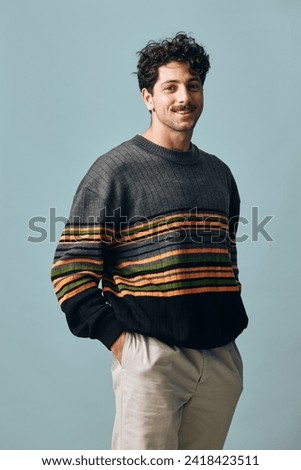 Copyspace man stylish model sweater hipster fashion portrait handsome smile male trendy face