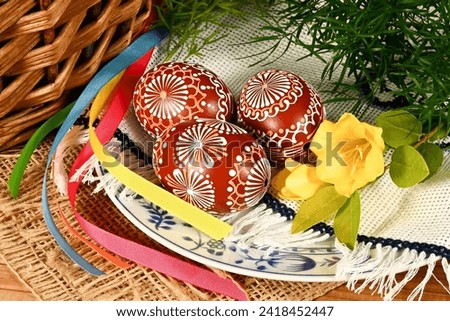 Easter - beautiful colorful Easter eggs - traditional Czech decoration with wax