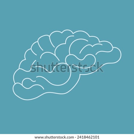 Human brain outline icon on blue background