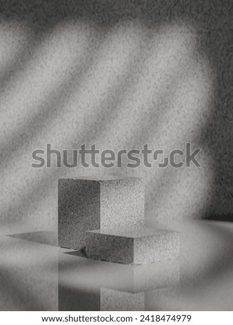 Abstract fusion: Weathered-edge concrete cubes, one tall, one short, under wavy light. Elevate your brand with this avant-garde showcase, blending otherworldly creativity into your visual narrative. Royalty-Free Stock Photo #2418474979