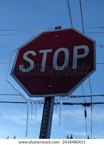 A stop sign covered in ice