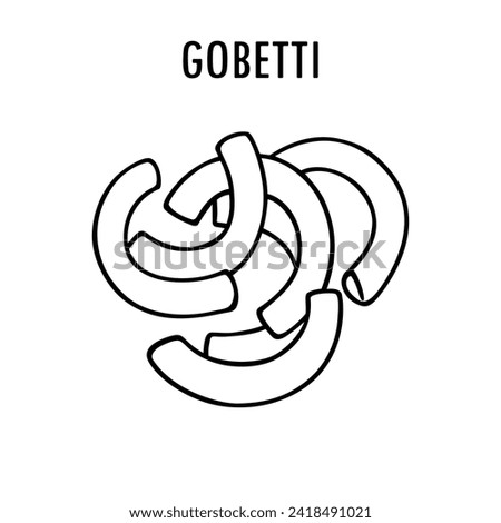 Gobetti pasta doodle food illustration. Hand drawn graphic print of short macaroni type of pasta. Vector line art element of Italian cuisine
