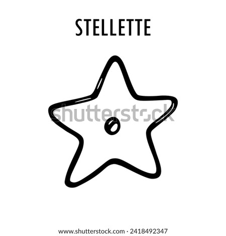 Stelle pasta doodle food illustration. Hand drawn graphic print of short macaroni type of stellette pasta. Vector line art element of Italian cuisine