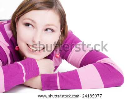 Smiling beautiful woman isolated on white background