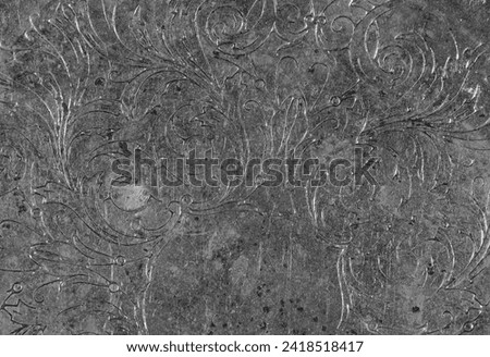 Metalic filigree texture ornament oriental silver background engraving saber close-up Royalty-Free Stock Photo #2418518417