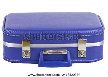 Vintage blue suitcase isolated on white background.